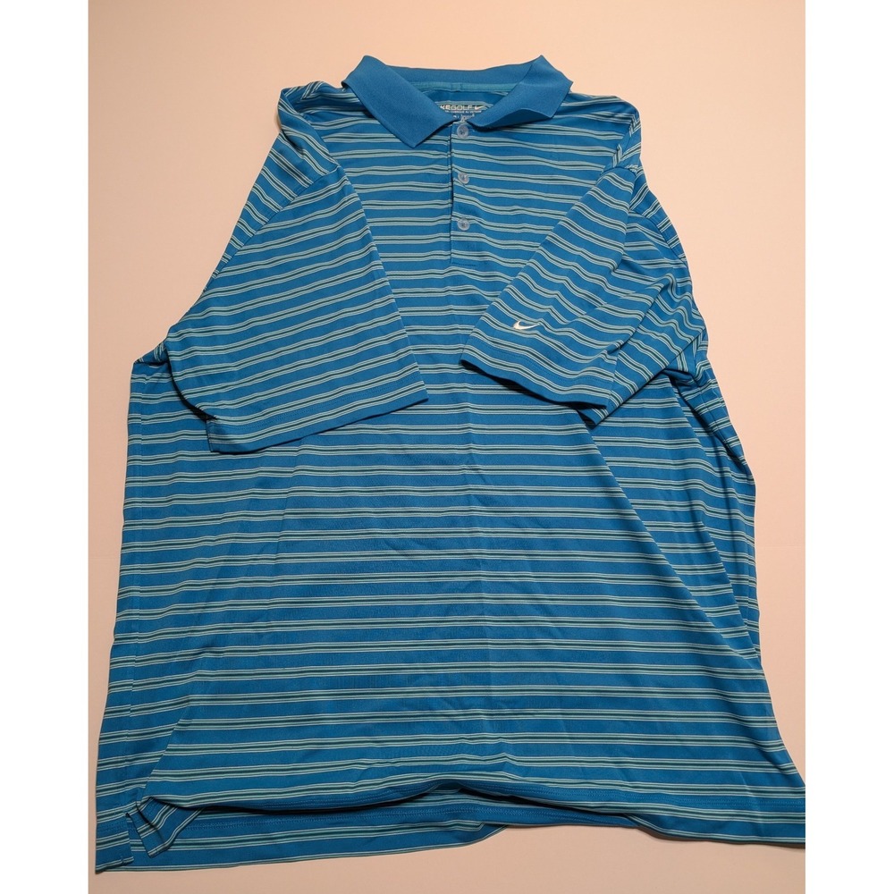 Nike Golf Dri-FIT Polo Shirt Mens‎ Large Blue Striped Short Sleeve Performance